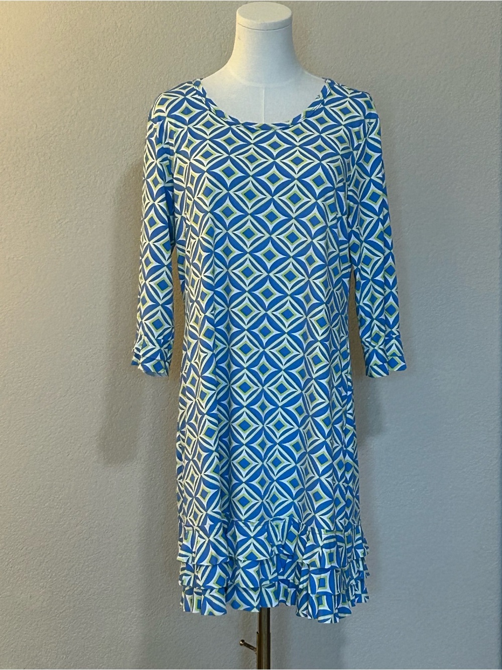 Lulu-B Blue & White Geometric Midi Dress